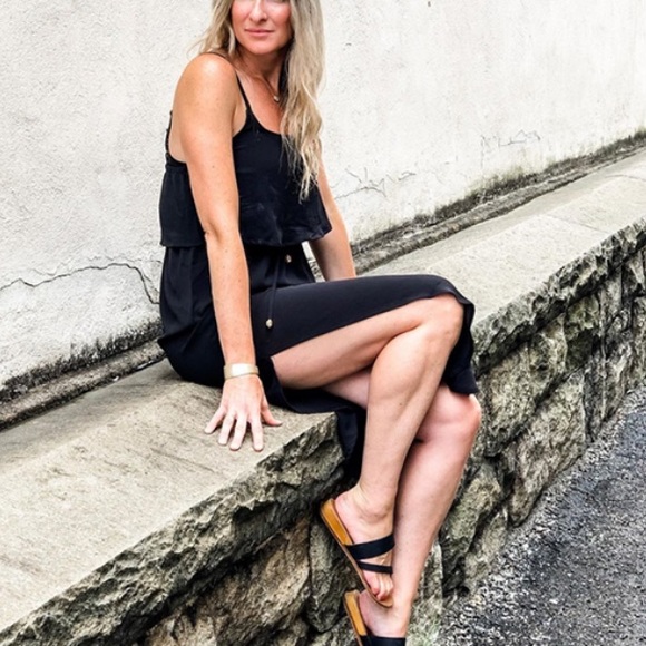 Black Casual Dress Adjustable Strappy Split - Picture 2 of 6